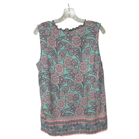 Talbots Large Ruffle Neck 1/4 Button Down Paisley Floral Printed Tank Top - Picture 3 of 5